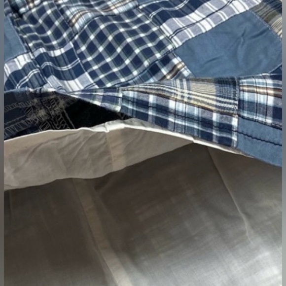 LOFT Patchwork Skirt Women Sz 12 Blue Madras Lined Zipper Button Pockets Preppy - Picture 4 of 10